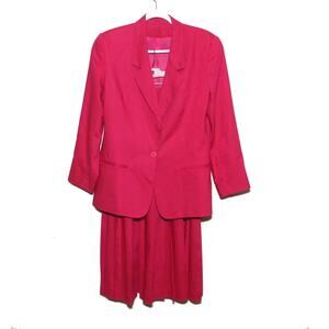 Vintage Talbots Linen Pleated Midi/Maxi Skirt Blazer Set Size 10 Pink